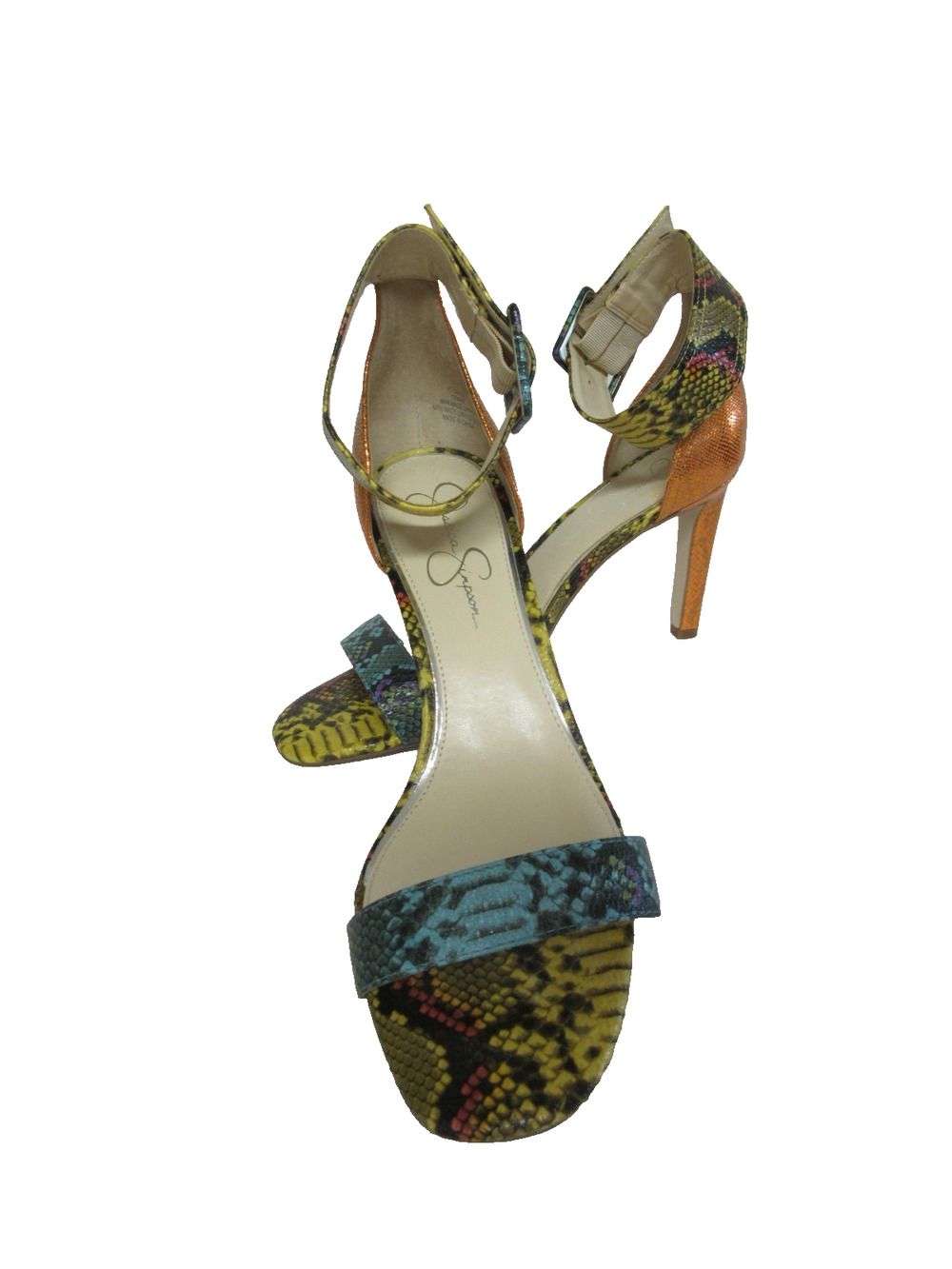 JESSICA SIMPSON Caytie Snakeskin Pattern 12 M Open Toe Ankle Stiletto Heels